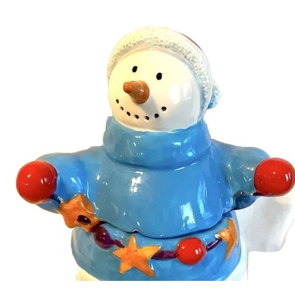 Vintage Homespun Holiday Snowman Cookie Jar 10 inch Was on display not used - Picture 2 of 6